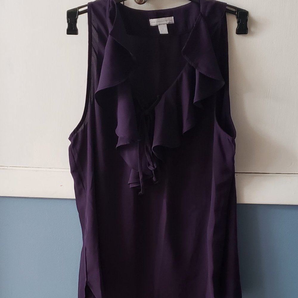 New York & Co  Sleeveless Ruffle Blouse  in Plum   Size M